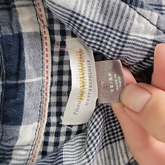 Anthropologie Pilcro Boyfriend Plaid Shirt Sz XS/S Oversized Blue Button Down - Picture 5 of 13